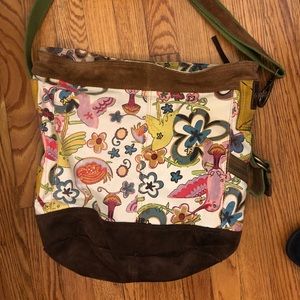 Lucky Brand Runaway Canvas Suede Floral Bucket Bag
